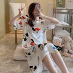 White Mickey & Minnie Mouse Print Nightdress Single Pcs For Women
